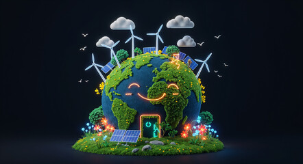 Poster - Home eco planet, concept of nature conservation and ecology support . Generative AI