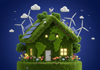 Poster - Home eco planet, concept of nature conservation and ecology support . Generative AI