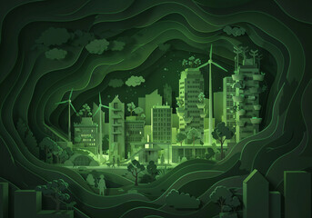 Poster - paper-cut world, concept of nature conservation and ecology support . Generative AI