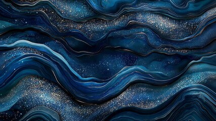 Poster - Mesmerizing abstract waves with dynamic flow and sparkling textures in blue hue