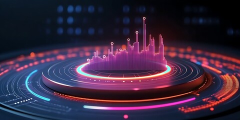 Poster - Circular data charts and glowing infographics on a sleek dashboard ,