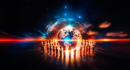 Aufkleber - Ethereal cosmic sphere emitting vibrant light. Swirling hues of orange and blue energy surround a central glowing orb against a dark star-filled backdrop.