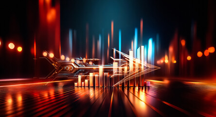 Poster - A detailed, ornate arrow with a bronze and blue metallic finish points right on a dark backdrop, showcasing a futuristic and intricate design.