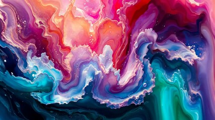 Poster - Colorful abstract paint waves create dynamic flowing patterns in highresolution display