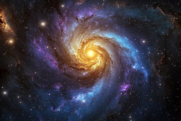 Wall Mural - Swirling galaxy with bright center, stars in outer space, cosmic wallpaper