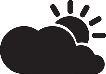 Poster - Simple weather icon, black silhouette, cloud and sun, minimalist design, clean lines, graphic symbol, meteorology, high contrast, vector style,