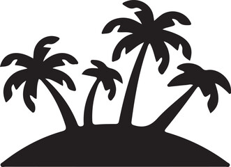 palm tree silhouette vector icon, Minimalist Silhouette of Tropical Island with Palm Tree