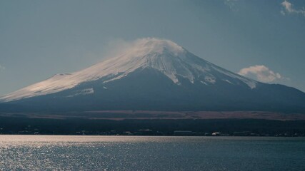 Wall Mural - 4k mount fuji and moving fog in the morning at lake yamanaka,japan.