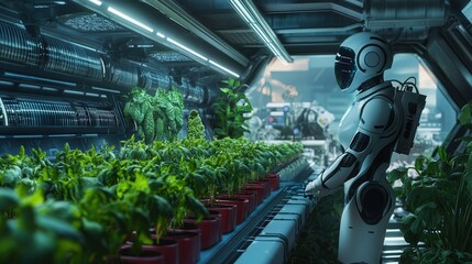 Poster - AI and robotics handle cultivation, from irrigation to harvesting, in a fully automated environment.