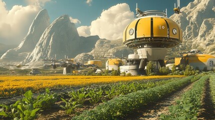 Poster - fleet of drones works together to plant, monitor, and care for crops, ensuring high yields with no h