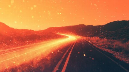 Poster - road, creating a shimmering effect. Design an illustration that shows how light bends as it moves through the heated air.