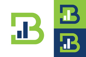 Poster - The image shows a flat monogram design of an initial letter B with graph bar in blue and green that looks clean and sharp on a white background

