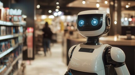 Poster - robot that serves as a customer service representative in retail environments, answering questions, making recommendations, and processing transactions.