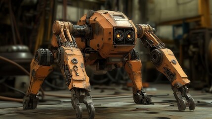 Poster - robot that supports factory workers by performing repetitive, heavy labor tasks, reducing strain on humans and increasing production efficiency.