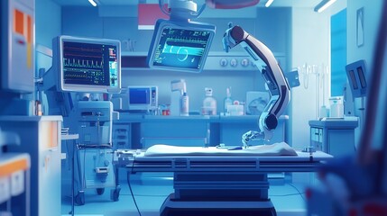 Poster - robotic assistant for surgical teams, helping with tasks such as handing tools, organizing equipment, and preparing patients.