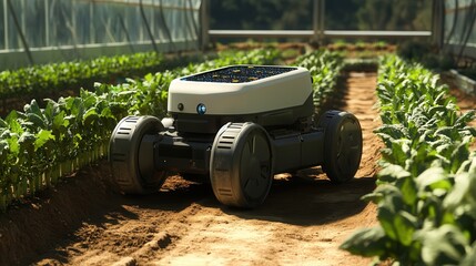 Poster - robots manage every aspect of agriculture, including crop health, soil nourishment, and growth optimization.