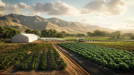 Poster - agricultural landscape where autonomous drones monitor crop health and manage nutrient delivery.