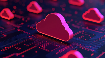 Poster - Cloud storage Globalization communication network Digital cloud technology with vibrant colors and circuit patterns