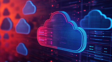 Fototapete - Cloud storage Globalization communication network Digital cloud technology with vibrant neon colors and data streams