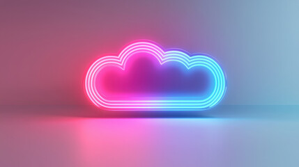 Poster - Cloud storage Globalization communication network Neon cloud design with vibrant pink and blue colors on gradient background