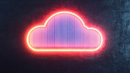 Poster - Cloud storage Globalization communication network Neon cloud sign glowing in vibrant colors against dark background