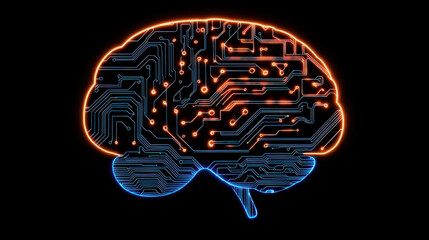 Fototapete - Cloud storage Globalization communication network Neon brain illustration with circuit patterns, symbolizing technology and intelligence