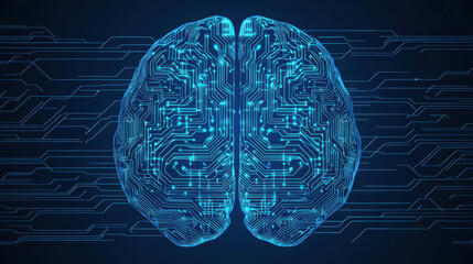 Poster - Cloud storage Globalization communication network Digital brain with circuit patterns and glowing lines