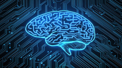 Poster - Cloud storage Globalization communication network Neon brain illustration on circuit board background, symbolizing technology and intelligence