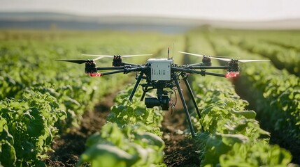 Poster - farming drones autonomously adjust temperature and humidity for crops, ensuring a consistent environment that promotes growth