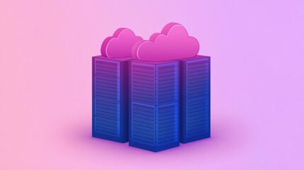 Poster - Cloud storage Globalization communication network Cloud storage concept with colorful servers and clouds