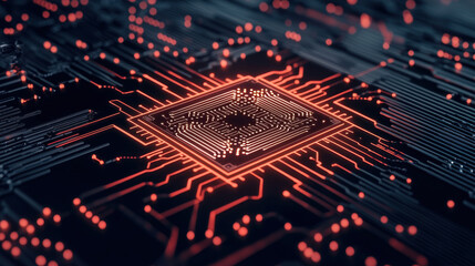 Poster - Cloud storage Globalization communication network High tech circuit board with glowing microchip and intricate patterns