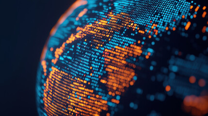 Poster - Cloud storage Globalization communication network Digital globe with glowing blue and orange data points representing global connectivity