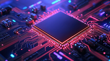 Poster - Cloud storage Globalization communication network High tech microchip on circuit board with glowing connections and vibrant colors