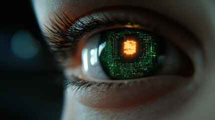 Poster - Cloud storage Globalization communication network Close up of eye with digital circuit pattern reflecting technology