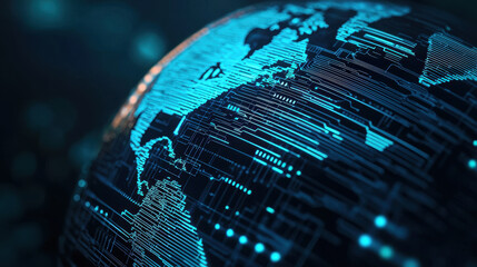 Poster - Cloud storage Globalization communication network Digital globe with circuit patterns and blue light effects