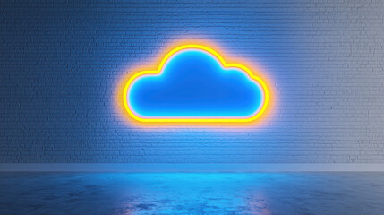 Poster - Cloud storage Globalization communication network Neon cloud sign glowing against textured wall, creating vibrant atmosphere