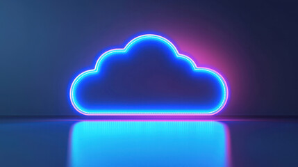 Poster - Cloud storage Globalization communication network Neon cloud design with vibrant blue and pink colors, glowing against dark background