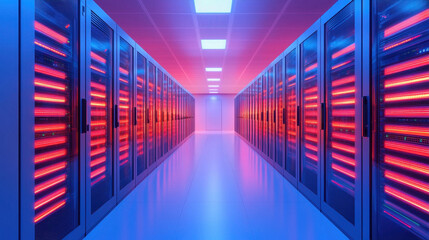 Poster - Cloud storage Globalization communication network vibrant data center with illuminated server racks and futuristic atmosphere