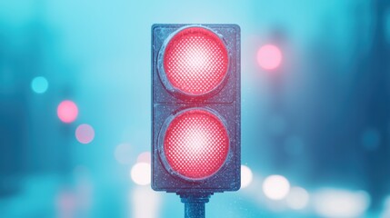 Poster - A close up shot of a traffic light with the red light illuminated, symbolizing caution, stop, and the importance of following traffic rules.