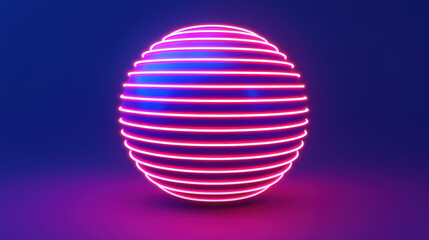 Poster - Cloud storage Globalization communication network Neon glowing sphere with horizontal lines on vibrant blue background