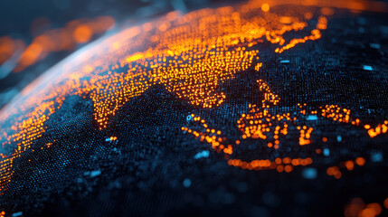 Poster - Cloud storage Globalization communication network Digital globe with glowing orange dots representing Asia and surrounding regions