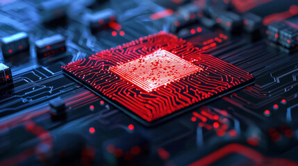  - cloud storage globalization communication network close up of glowing red microchip on circuit board