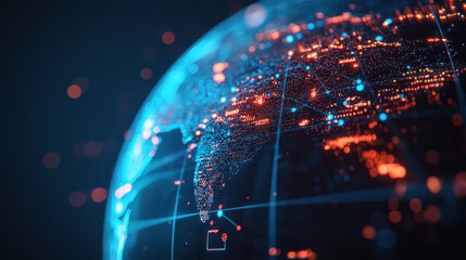 Poster - Cloud storage Globalization communication network digital globe with glowing connections and data points, showcasing technology and global