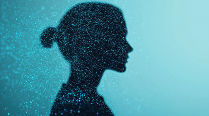 Poster - Cloud storage Globalization communication network Silhouette of woman with network of connections in blue tones