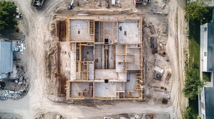 Poster - mixed-use building under construction, with residential and commercial spaces being developed side b