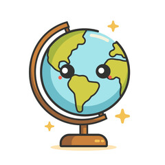 Poster - Cartoon Earth Globe with a Cute Face Illustration: A whimsical and educational visual Depicts Geography and Earth