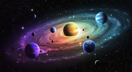 Wall Mural - beautiful artistic representation of planets in a colorful galaxy