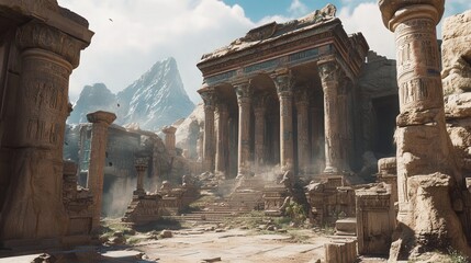 Poster - AI system generating realistic 3D models of ancient ruins from historical data, offering immersive virtual tours of long-lost civilizations.