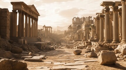 Poster - AI system generating realistic 3D models of ancient ruins from historical data, offering immersive virtual tours of long-lost civilizations.