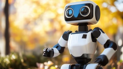 Poster - autonomous robot that operates machinery in factories, performing tasks like assembly, quality control, and packaging without human intervention.